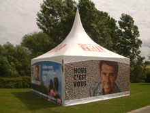 pagode aluminium avec les murs imprim�s en full quadri pour bel rtl : Tentes et chapiteaux : Pagodes